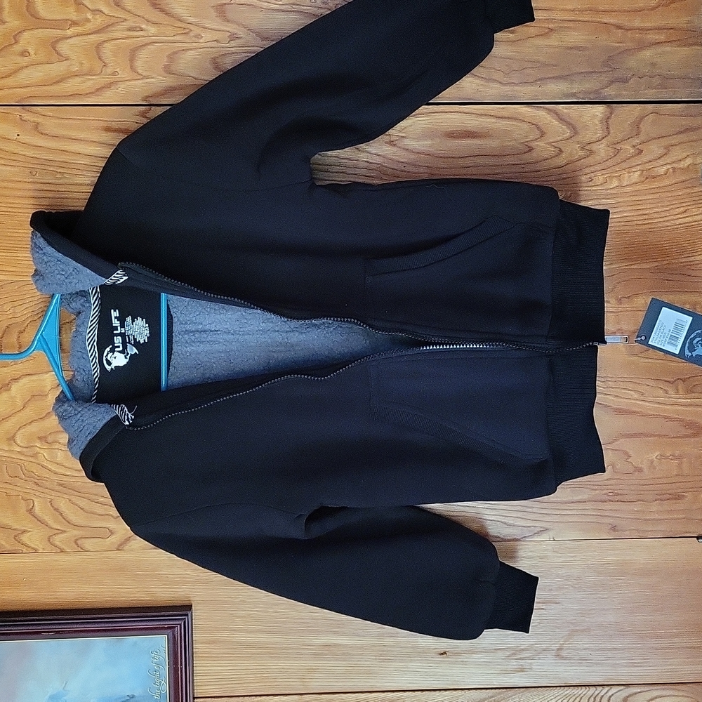 US LIFE boys thick black and gray hoodie